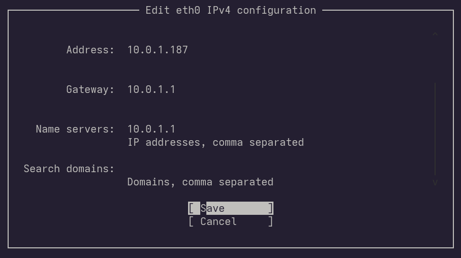 Edit eth0 IPv4 configuration Screen 2