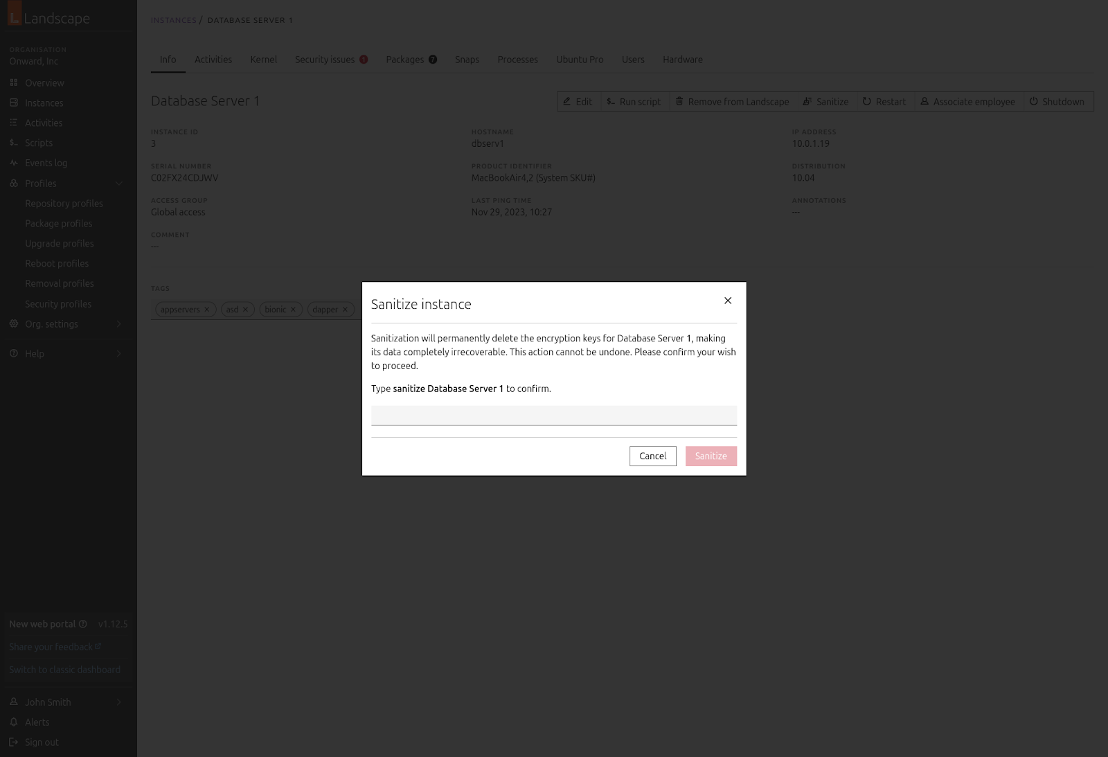 Client sanitization screen