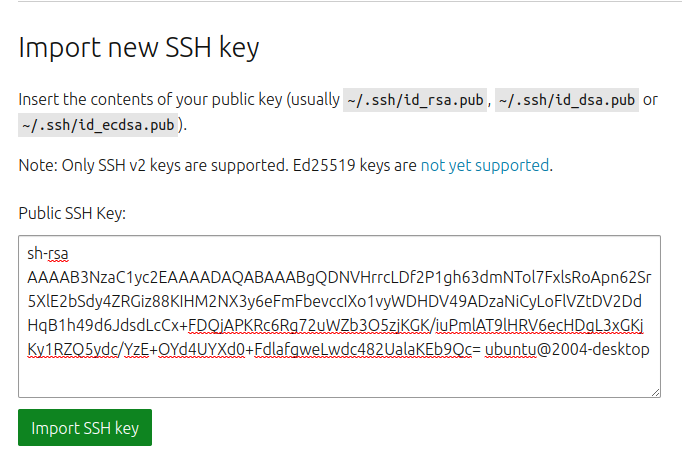 Import new SSH key