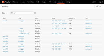 Screenshot of the subnets listing