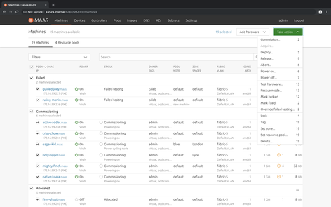 Screenshot of node listing actions