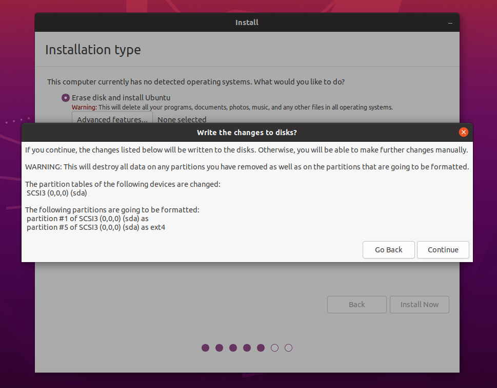 مرحله Erase disk Ubuntu