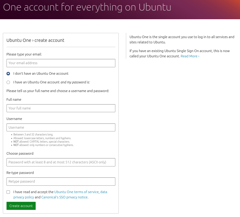 Ubuntu SSO Create Account