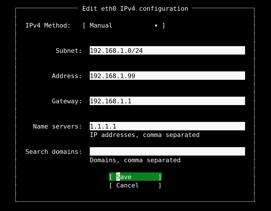 Edit eth0 IPv4 configuration