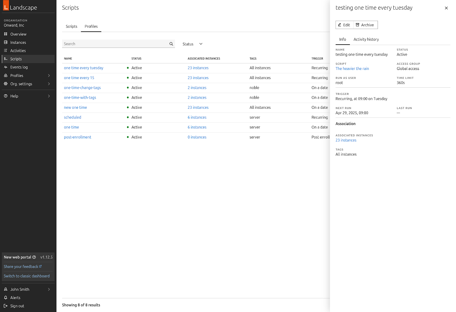 Script profiles screen