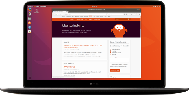 Laptop running Ubuntu 17.10, showing insights.ubuntu.com