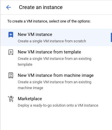 VM instance options on Google Cloud