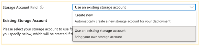 Select new or existing storage account