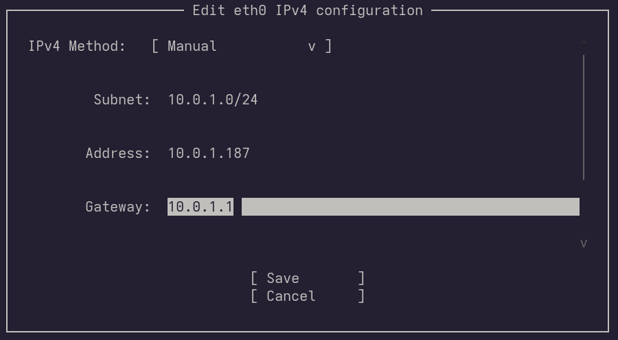 Edit eth0 IPv4 configuration